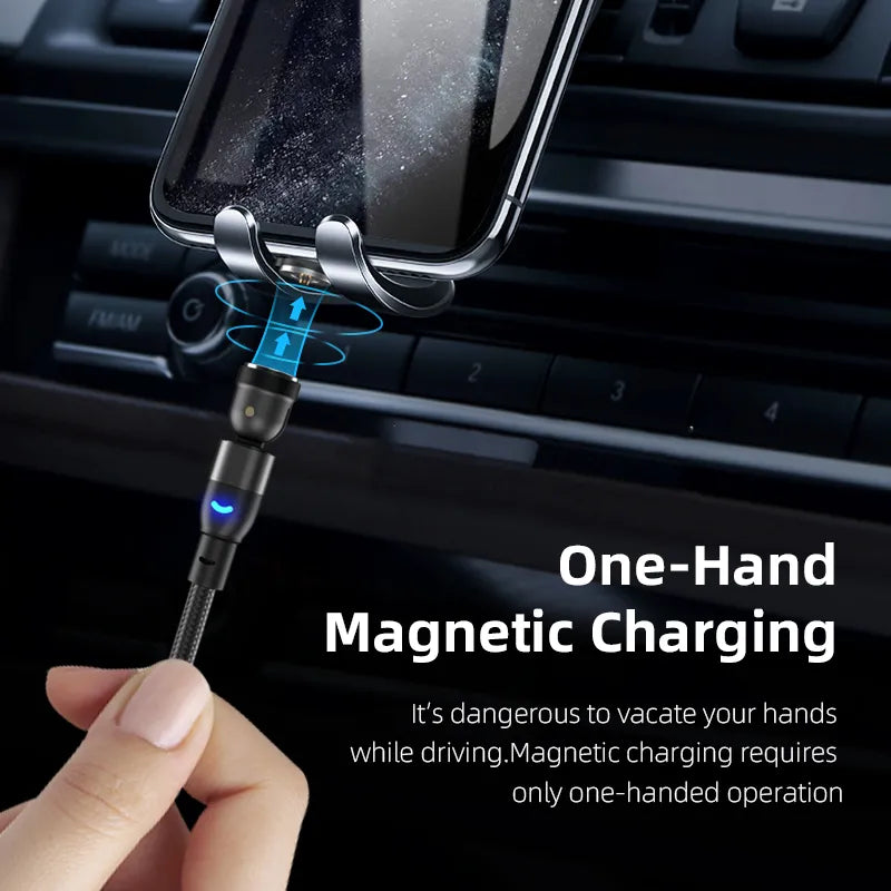 540° ROTATABLE HIGH QUALITY 3 IN 1 FAST MAGNETIC CHARGING CABLE WITH 3 PINS