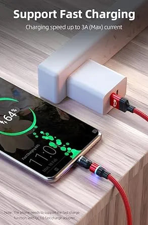 540° ROTATABLE HIGH QUALITY 3 IN 1 FAST MAGNETIC CHARGING CABLE WITH 3 PINS