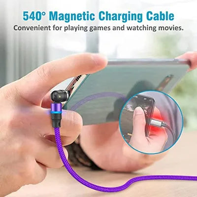 540° ROTATABLE HIGH QUALITY 3 IN 1 FAST MAGNETIC CHARGING CABLE WITH 3 PINS