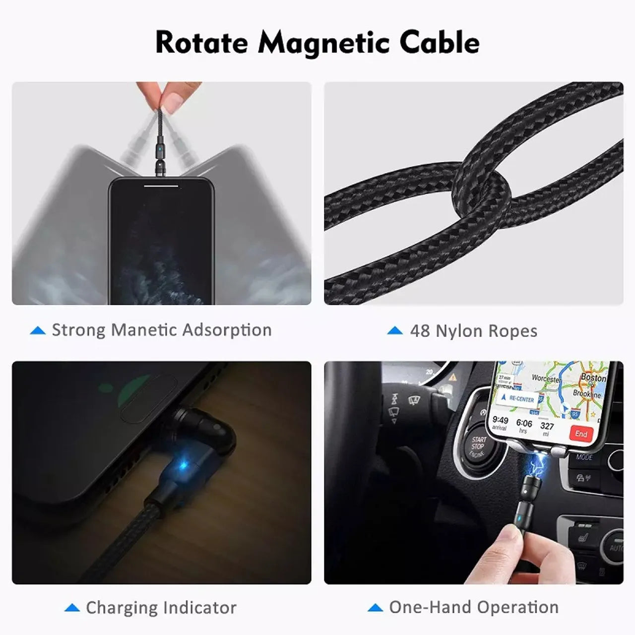 540° ROTATABLE HIGH QUALITY 3 IN 1 FAST MAGNETIC CHARGING CABLE WITH 3 PINS